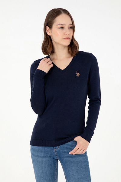 U.S. Polo Assn. Γυναικείο πουλόβερ Navy Blue V Neck Basic 50288983-VR033