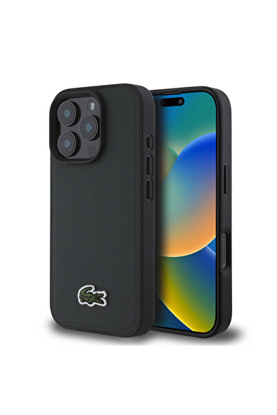 Lacoste iPhone 16 Pro Uyumlu Kılıf Lacoste Lisanslı PU Pike Desenli İkonik Ti...