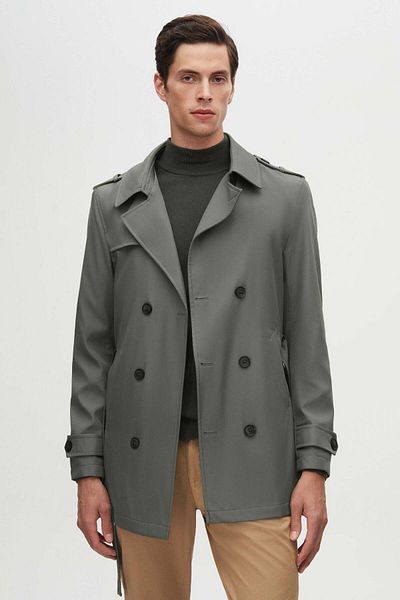 D'S Damat Damat Regular Fit - Κορυφαίο παλτό με χακί επωμίδες και ζώνη μέσης