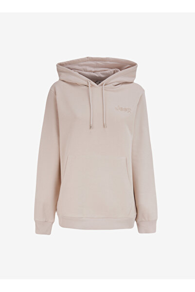 Jeep Kapüşon Yaka Baskılı Bej Kadın Sweatshırt J4WL-SWT7132