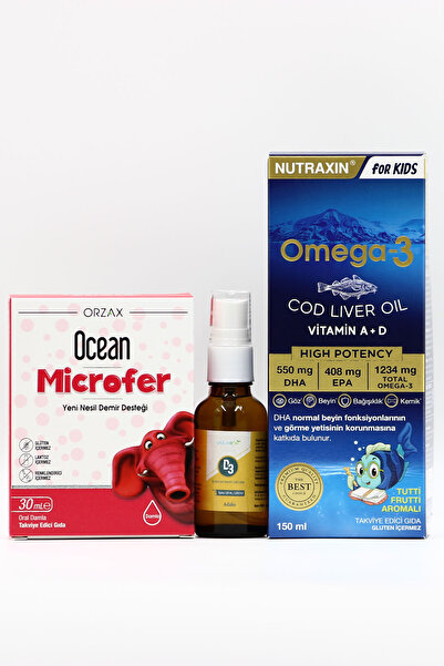 Ocean Microfer, Estellife D3, Omega-3 Cod Liver Oil ile Çocuklar İçin Demir ve Omega 3 Destek Paketi