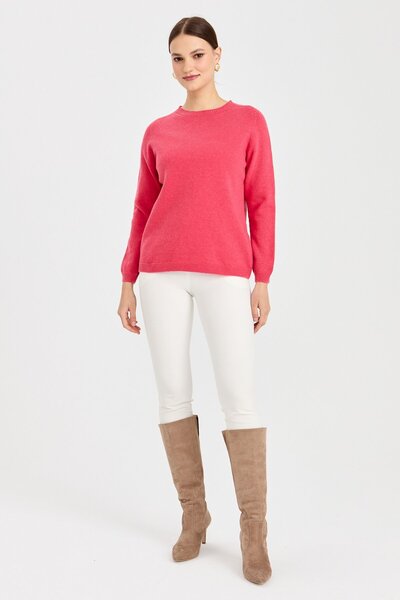 Desen Triko Women's Crew Neck Classic Wool Sweater Y.Ş.Pink