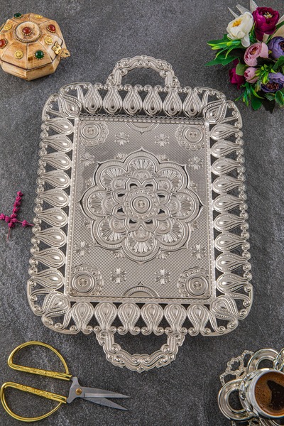 Sena Ecem Dikdörtgen 6 Kişilik Metal Sunum Tepsi (197-6)