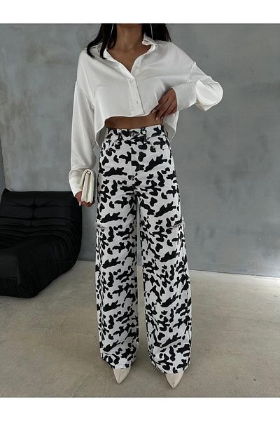 Zeo Basic Zeo Basic Bagy Trousers - White Black Cow Pattern, Laser on the Sides