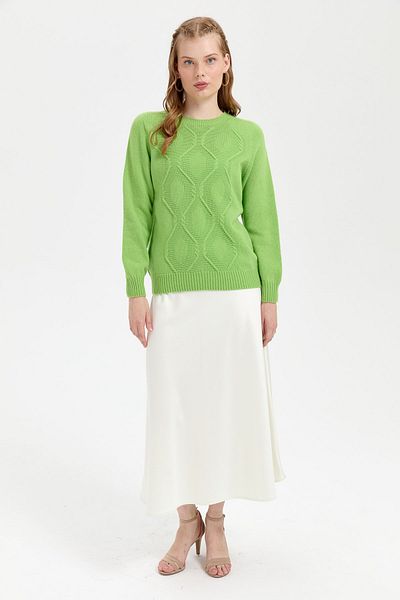 Desen Triko A.e.green Women's Wool Sweater - Zero Collar, Seamless, Diamond Knit Front Design