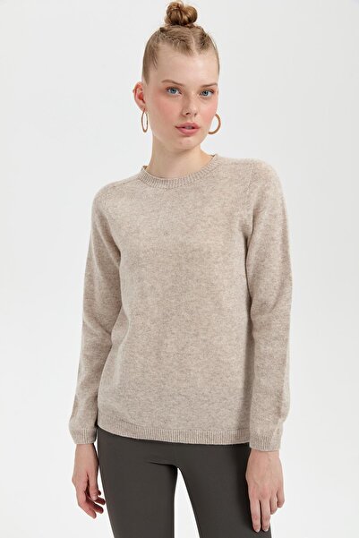 Desen Triko V.Beige Classic Wool Sweater - Crew Neck