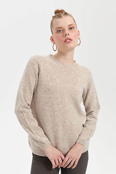 Desen Triko V.Beige Classic Wool Sweater - Crew Neck