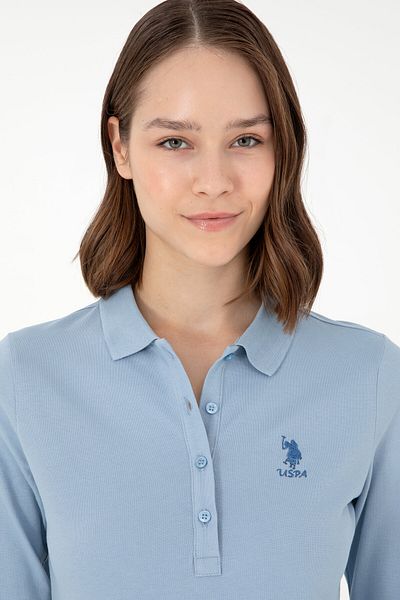 U.S. Polo Assn. Дамски светлосин суичър с поло деколте 50297906-vr003