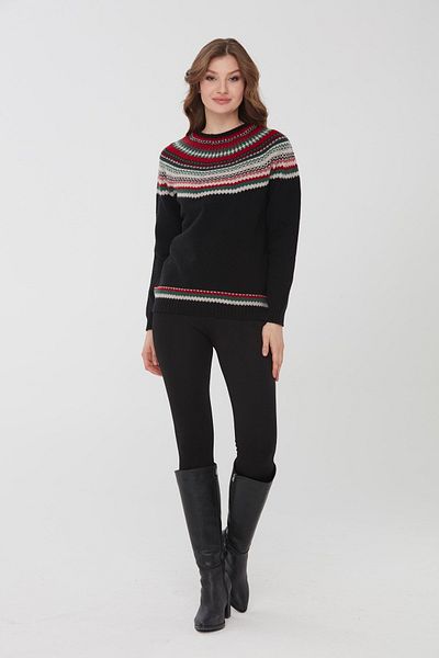 Desen Triko Pulover de damă din lână jacquard cu gât crew negru