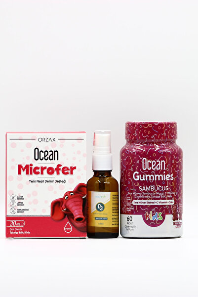 Ocean Microfer, Estellife D3, Ocean Gummies Sambucus ile Çocuklar İçin Demir ve Bağışıklık Destek Paketi