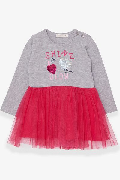 Breeze Girl's Long Sleeve Dress Sequined Text Printed 1.5-5 Years, Gray Melange