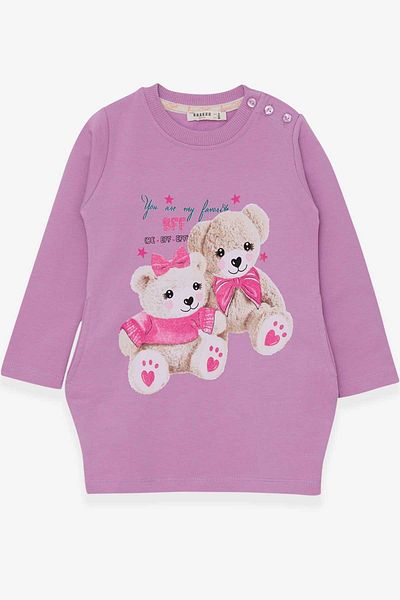 Breeze Girl's Tunic Teddy Bear Printed Glitter 1.5-5 Years, Lilac