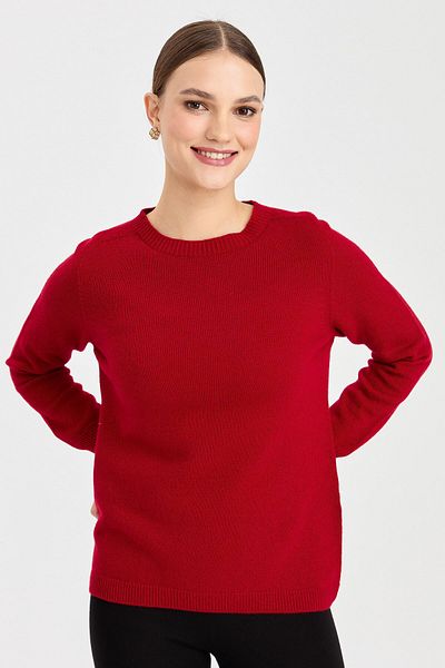 Desen Triko Women's Crew Neck Classic Wool Sweater Red.