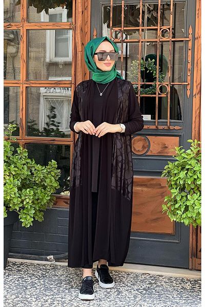 EkshiButik Nurcan Çetin Black Cardigan - 16223 Model
