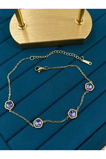 YASİN TOPÇU Çelik Gold Taşlı Çiçek Figürlü Halhal