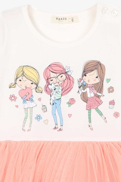 Breeze Girl's Long Sleeve Dress Printed 1.5-5 Years, Ecru