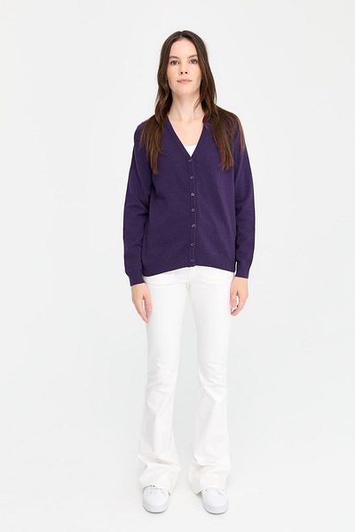 Desen Triko Wool K.Purple V-Neck Women's Cardigan