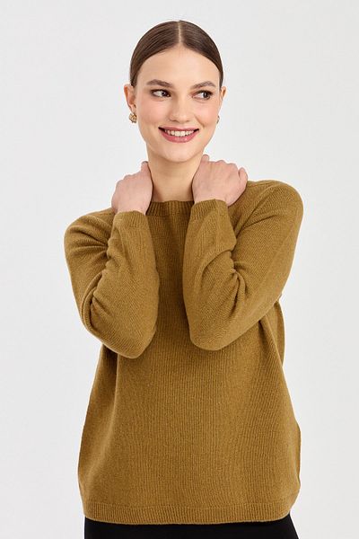 Desen Triko Women's Crew Neck Classic Wool Sweater O.Khaki