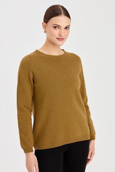 Desen Triko Women's Crew Neck Classic Wool Sweater O.Khaki