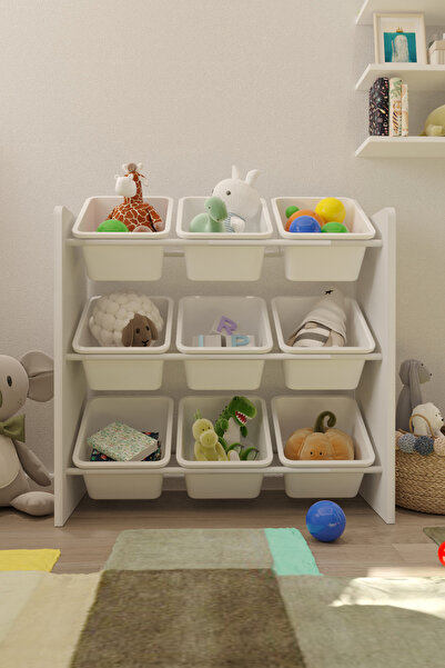 Flinder 9 Sepetli Oyuncak Dolabı, Çocuklara Uygundur, Çok Amaçlı Dolap, Beyaz...