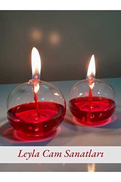 LEYLA CAM SANATLARI CAM ÜFLEME BALON KANDİL 2 Lİ + 200 ML KANDİL YAĞI