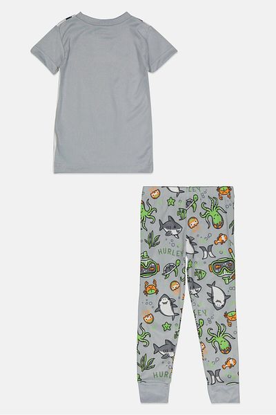 Hurley Toddlers Boy 2 Piece Printed Pajama Top And Bottom Set, Grey Combo