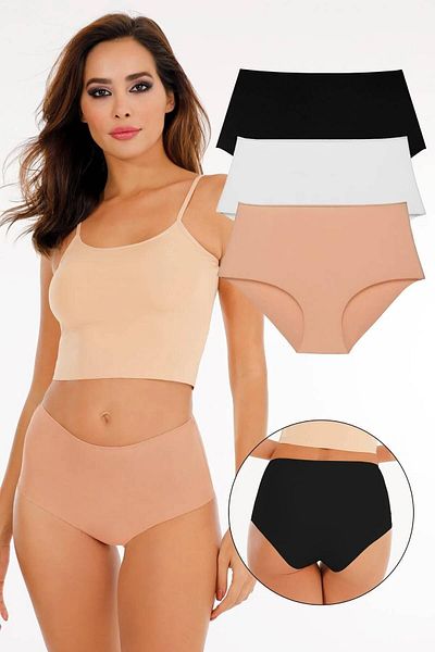 GECKO COLLECTION Gecko Laser Cut High Waist Women's Briefs with Elastic Waist 3 Pieces