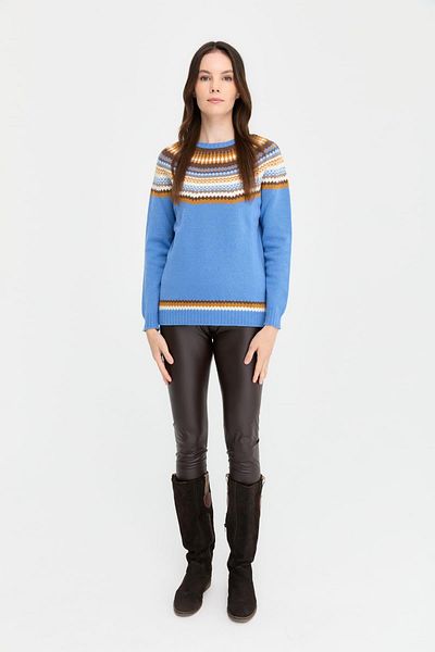 Desen Triko Pulover de lână pentru femei O.Blue - Decolteu și detalii jacquard