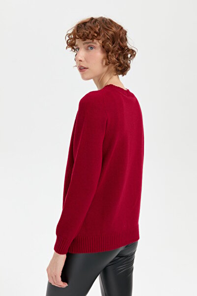 Desen Triko Null Collar Seamless Women's Wool Sweater - V.cavity Detailed