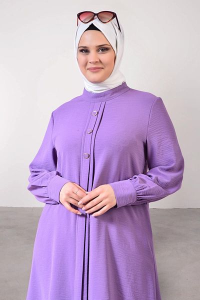 Ferace Women's Large Size Hijab Tunic Buttoned Ayrobin Fabric