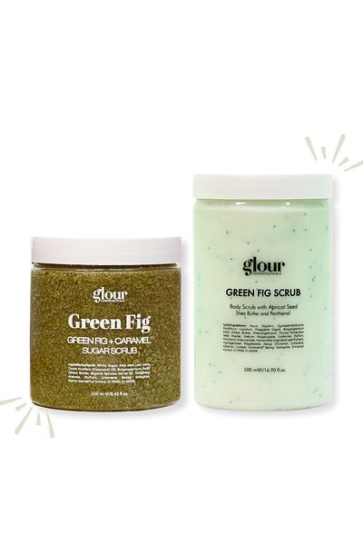 GLOUR Green Fig Scrub and Caramel Set |   Cellulite, Chlorella Leg and Ingrown Hair Remover