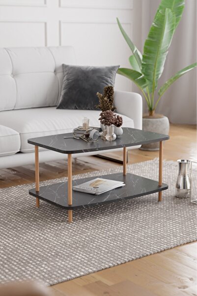 EGEMODÜLER Dikdörtgen Orta Sehpa Ahşap Ayaklı Sehpa Iki Raflı Sehpa Dekoratif...