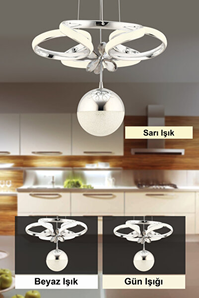 İstanbul Avize Dreon Gümüş 3 Renk Led Kumandalı Lüx Ledli Avize