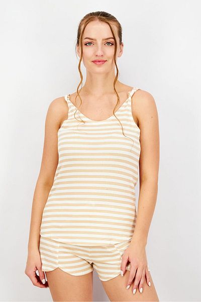 Bearpaw Women Sleeveless Stripe Top And Short Set, Tan And White