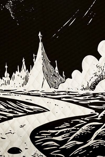 Else Dekor Set cuvertură de pat matlasată pentru copii, cu model Space Moon Planet, alb-negru