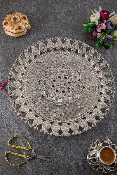 Sena Ecem Yuvarlak 6 Kişilik Metal Tepsi (247-6)