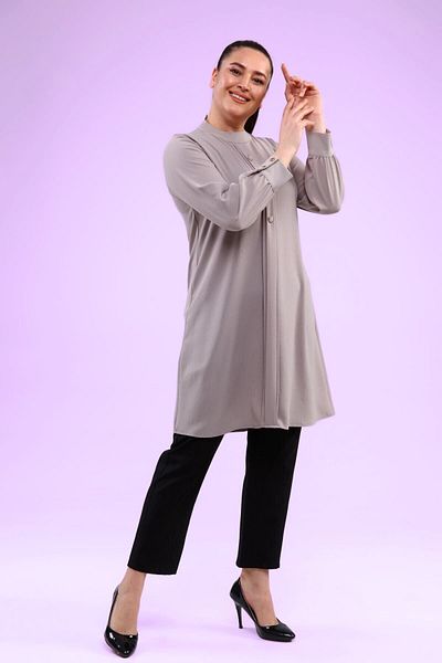 Ferace Women's Hijab Large Size Long Sleeve Ayrobin Shirt Tunik Gray