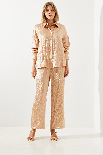 Bianco Lucci Women's Wrinkled Look Satin Top and Bottom Set Mbms030 60501030