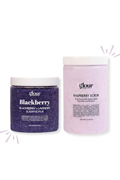 GLOUR Blackberry Lavender & Raspberry Sugar Scrub 2Pcs |   Cellulite Strawberry Leg Ingrown Remover