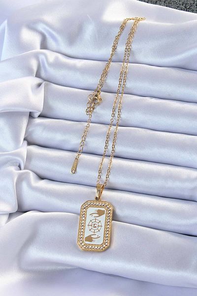 Skygo 316L Steel Chain - Gold Colored Zircon Stone Tarot Necklace - Tj-Bko9217