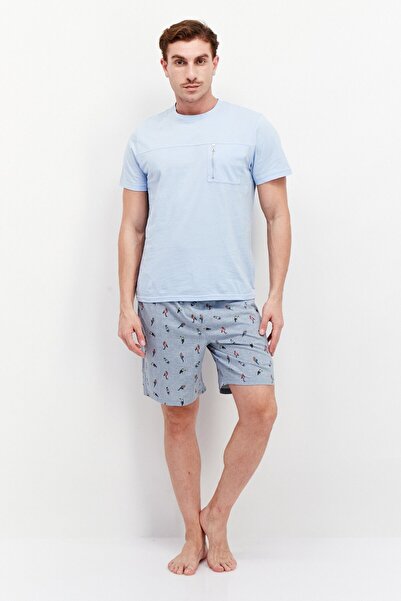 Caribbean Joe Men Drawstring Allover Print Sleepwear Short, Slate Blue