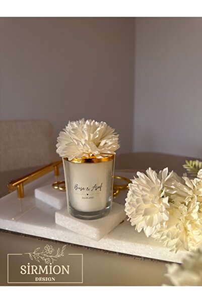 Sirmion Shot Bardak Metal Kapaklı Ekru Kasımpatılı Mum- 10 Adet