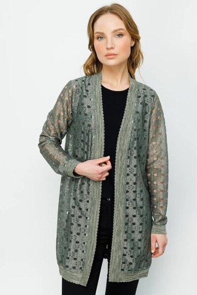 On Fashion Hole Khaki Long Women's Cardigan 36927-2Y4