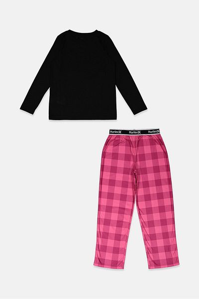 Hurley Kid Girls 2 Pieces Top And Pants Sleepwear Set, Black and Pink