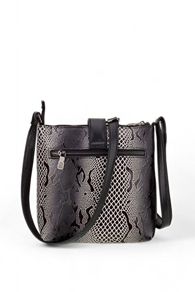 Bilik Deri Біло-чорна сумка через плече з ремінцями у вигляді змії BLM 1004-2