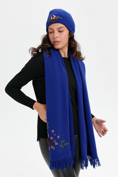 Desen Triko Beretă de lână pentru femei cu broderie florală Daisy - K.S.Blue
