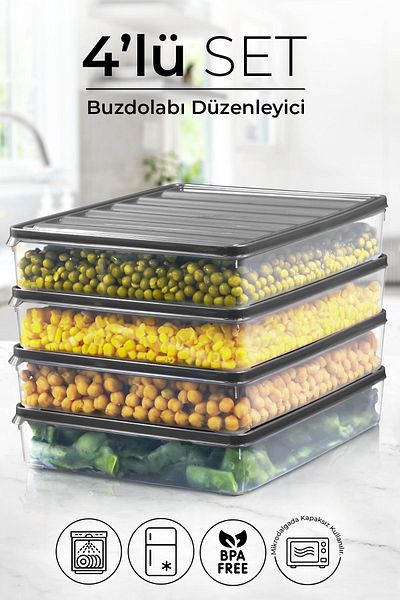 Kitchen Life 4 Pieces 2500 ml Refrigerator and Microwave Storage Container - Refrigerator Organizer Storage Box