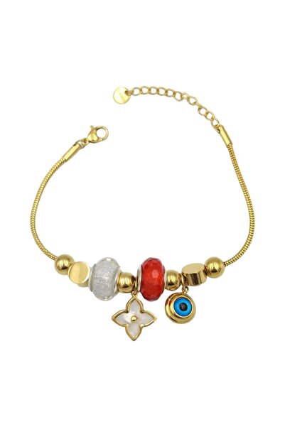 Güler Yüzlü Silver STEEL RED BALL SLINGING BRACELET