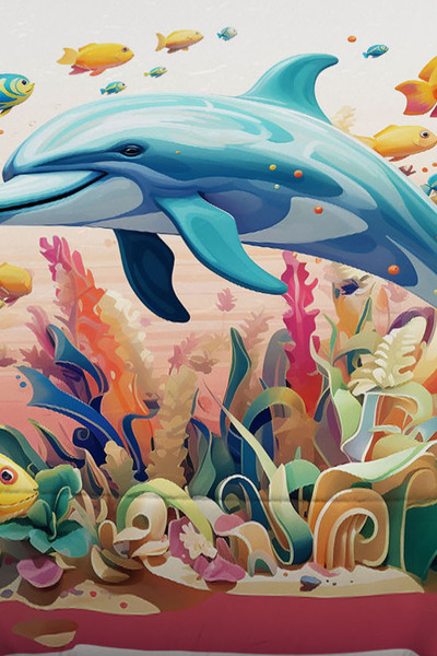 Else Dekor Fishes Dolphin Sea Patterned Girl's Single Pillowed Elastic Sheet Set 100X200Cm