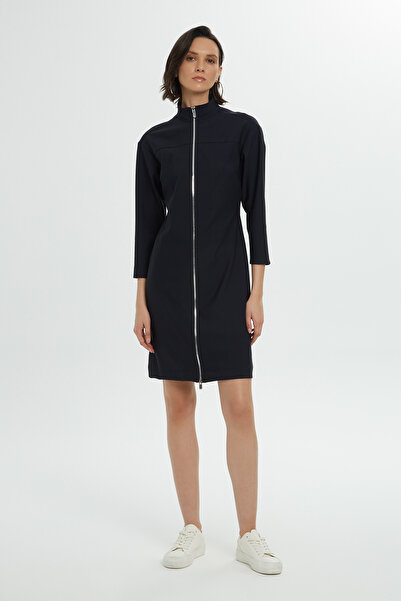 GİZİA Fermuar Detaylı Uzun Kollu Kısa Lacivert Elbise